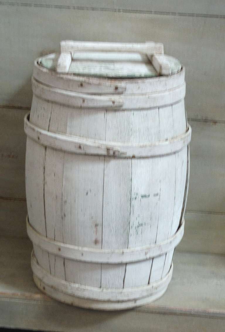 Rare 19th Century White Washed Feed Barrel with Lid
