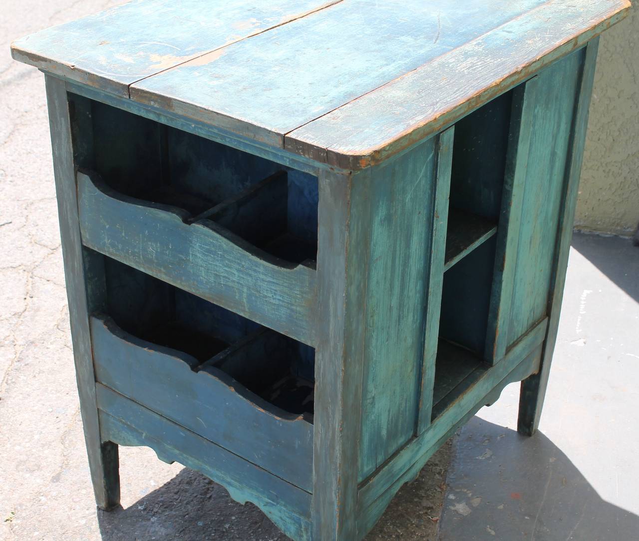 American 19th Century Original Blue Painted Side Table or Country Cabinet