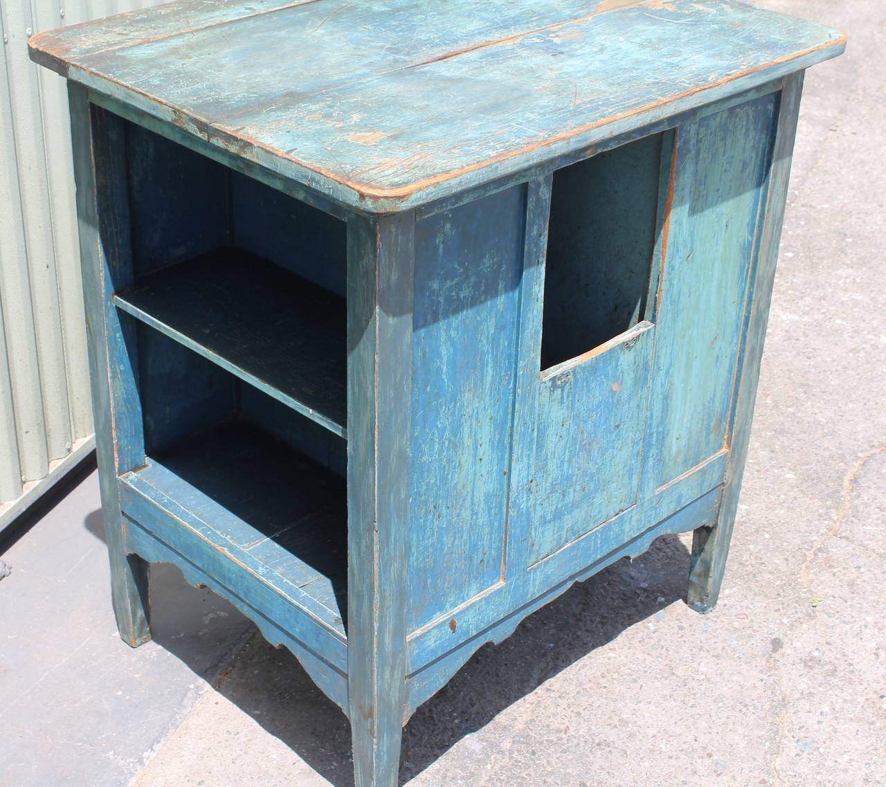19th Century Original Blue Painted Side Table or Country Cabinet In Distressed Condition In Los Angeles, CA