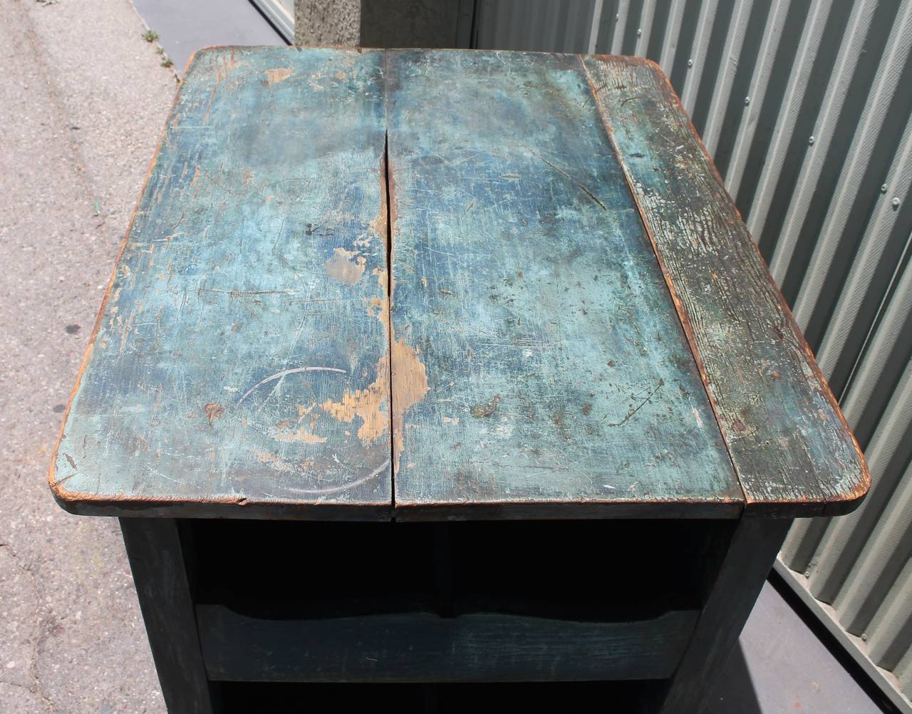 Iron 19th Century Original Blue Painted Side Table or Country Cabinet