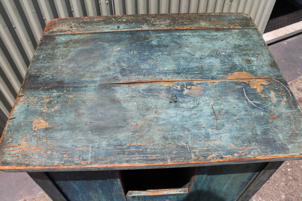 19th Century Original Blue Painted Side Table or Country Cabinet 1