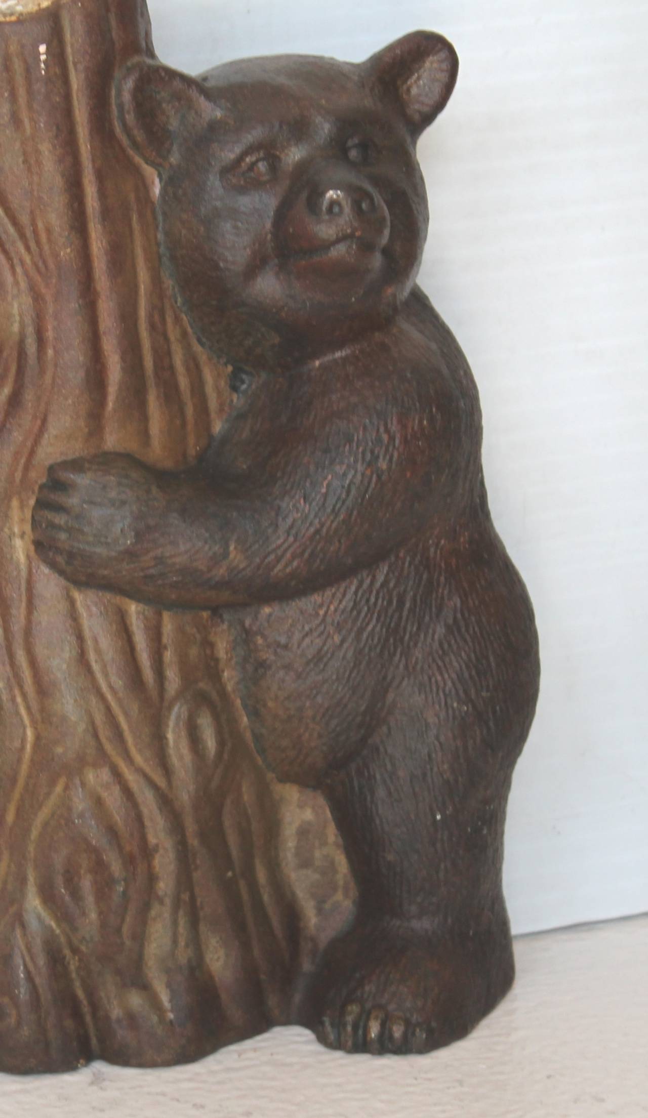 Painted 19th Century Folky Baby Bear or Cub Iron Door Stop