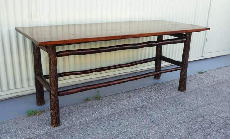 Rare Large Signed Old Hickory Rustic Dining Table In Excellent Condition In Los Angeles, CA