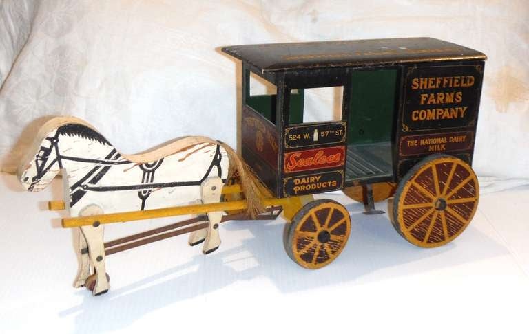Amazing original painted Sheffield Farms Milk Truck with the original horse .This folky and fun milk wagon is in amazing condition and quite hard to find like this.