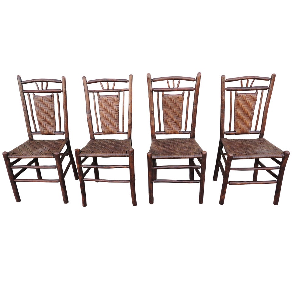 Set of Four Matching  Signed Old Hickory Rustic Chairs