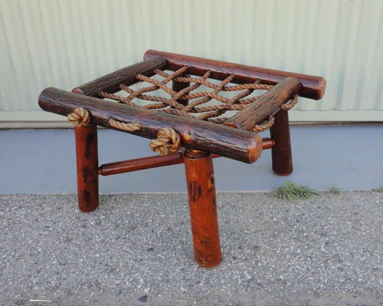 Rare & Early Signed Old Hickory Roped Ottoman