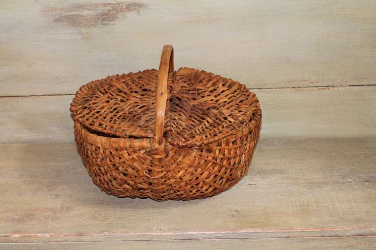 American 19th Century Splint Oak Pennsylvania Lidded Buttocks Basket