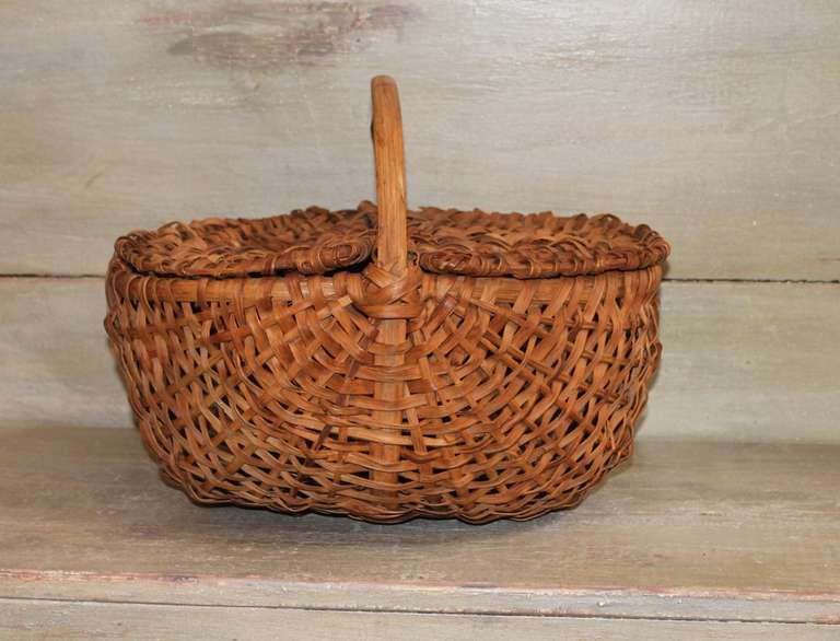 19th Century Splint Oak Pennsylvania Lidded Buttocks Basket 2
