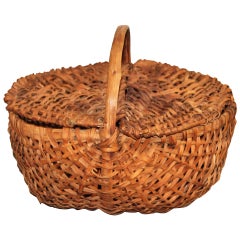 Antique 19th Century Splint Oak Pennsylvania Lidded Buttocks Basket