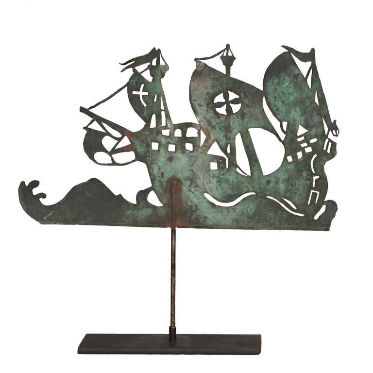 19th Century New England Sheet Copper Spanish Galleon Weather Vane at