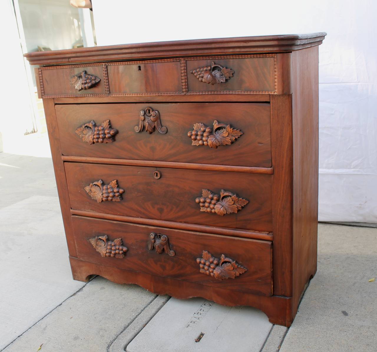 Fancy 19th Century Empire Walnut Tall Chest of Drawers For Sale at 1stDibs