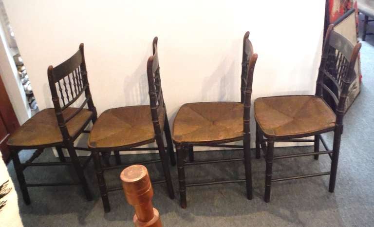 Set of Four 19thc Original Paint Decorated Hitchcock Chairs w/ Orig. Rush Seats 1