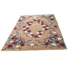 Large Room Sized Rose and Ribbons Hand-Hooked Rug