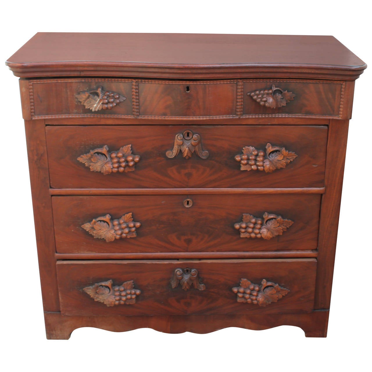 Fancy 19th Century Empire Walnut Tall Chest of Drawers For Sale at 1stdibs