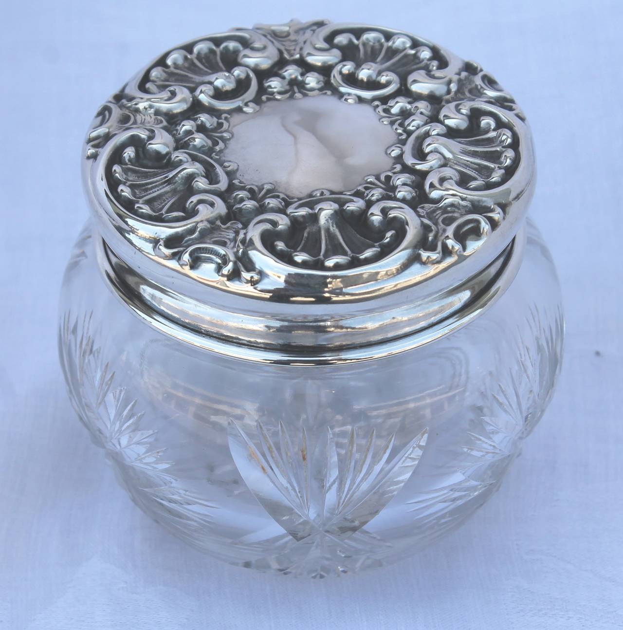 Collection of Six Assorted Cut-Glass and Sterling Jars In Excellent Condition In Los Angeles, CA