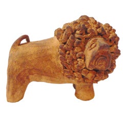 19th Century Red Ware Handmade Clay Lion from Pennsylvania
