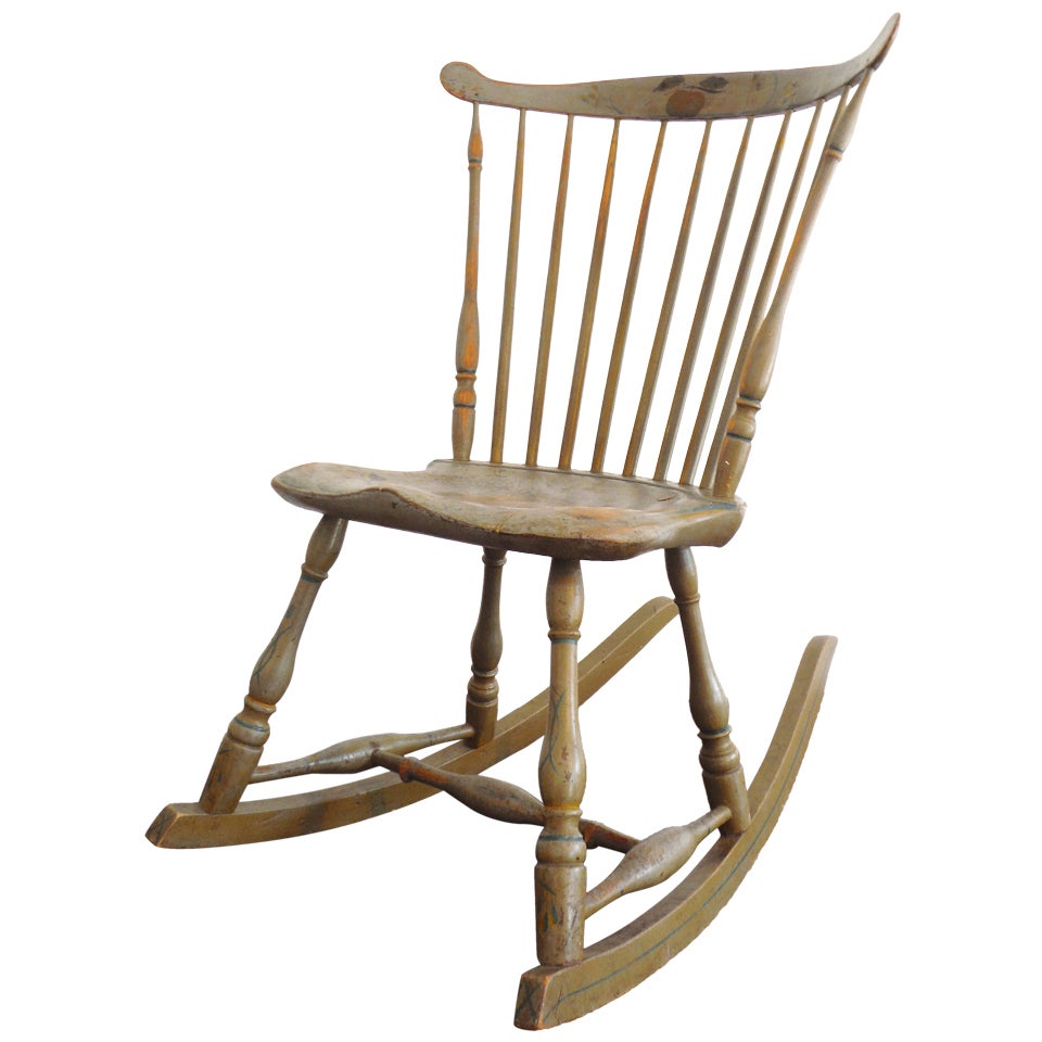 19thc Original Painted Sage Green Windsor Rocking Chair at 1stDibs