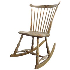 19thc Original Painted Sage Green Windsor  Rocking Chair