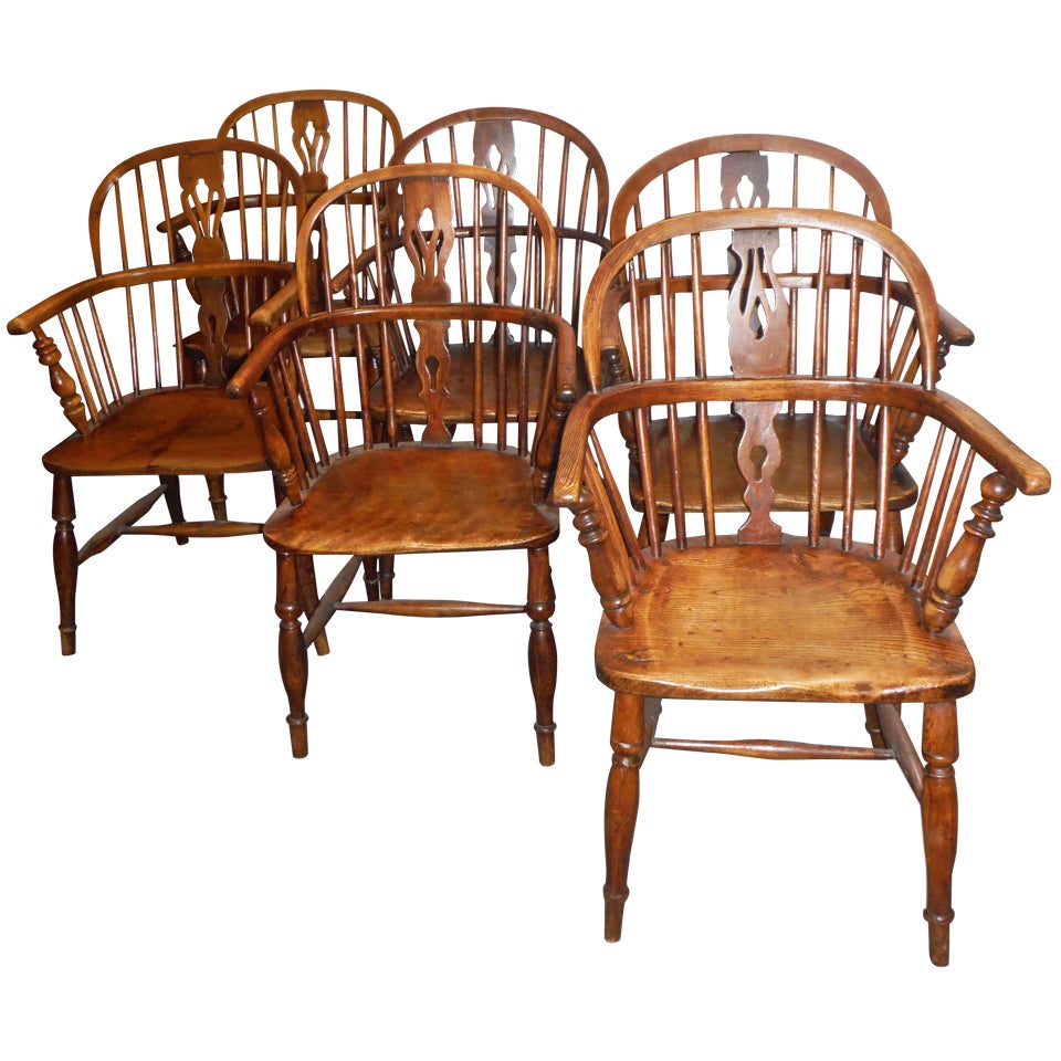 Set of Six Early 19th c. English Windsor Dining Chairs