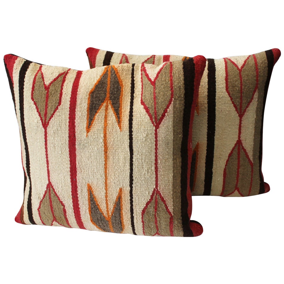 Pair of Navajo Indian Arrow Motif Crystal Woven Pillows