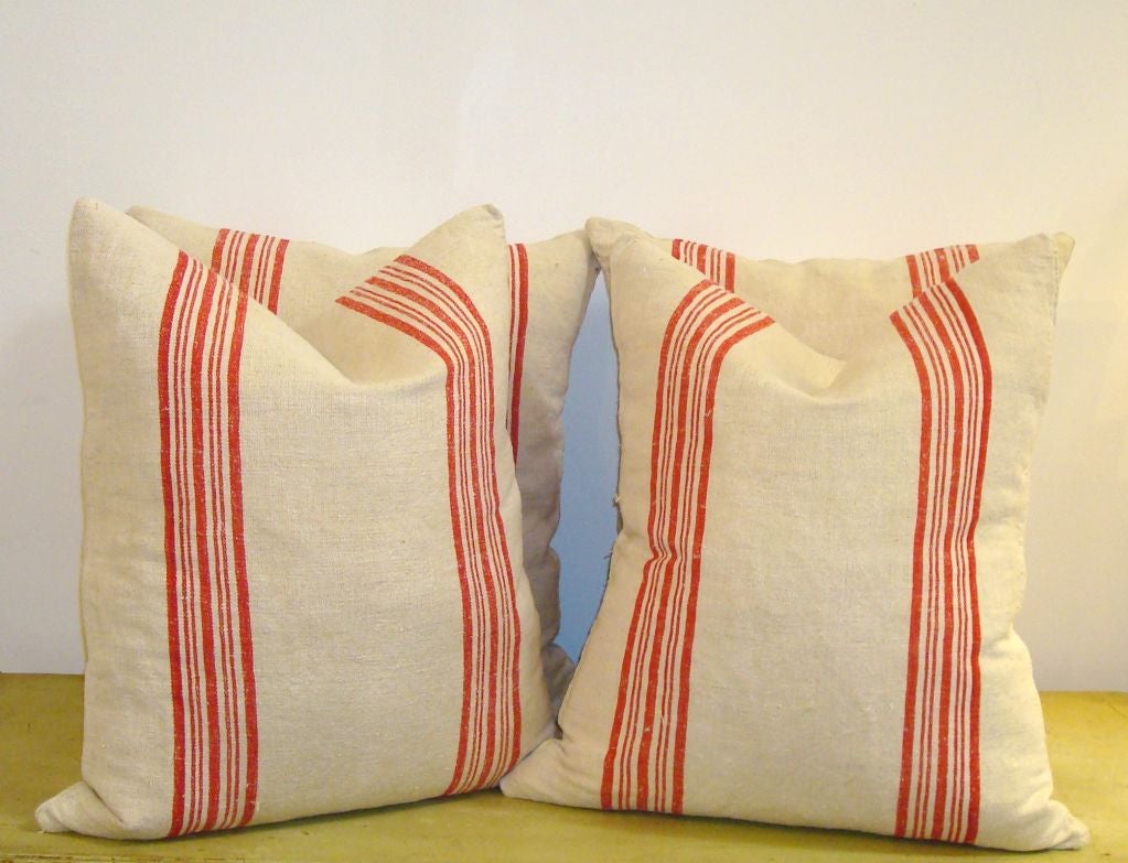 American 19th Century Striped Linen Pillows