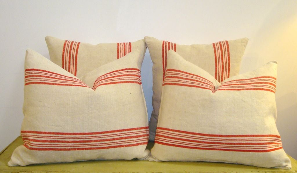 19th Century Striped Linen Pillows 1