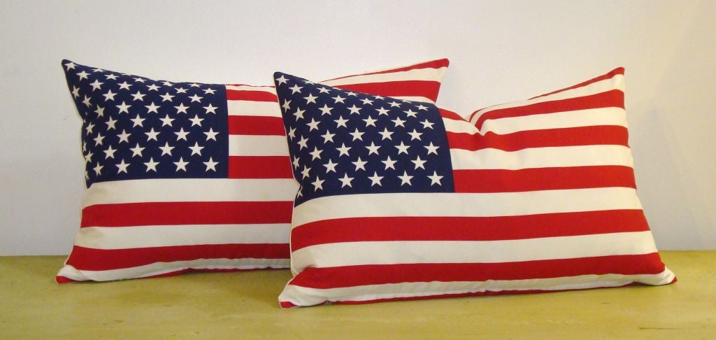 MIXED FABRIC POLY/COTTON 48 STAR FLAG PILLOWS W/ DOWN & FEATHER INSERTS.ONLY TWO AVALABLE 145. EACH
