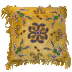 RARE 19THC BEADED INDIAN PILLOW IN CALF SKIN LEATHER