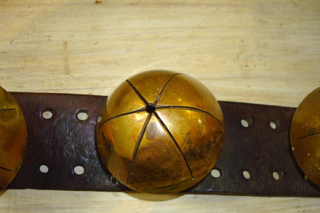 Leather LARGE 19THC SLEIGH BELLS ON LEATHER STRAP W/ORIGINAL IRON RING