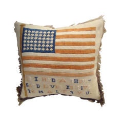 Used EARLY 1920'S FLAG ORIGINAL HAND MADE PILLOW W/ORIGINAL FRINGE