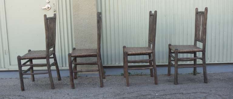 American Signed Old Hickory Original Grey Painted Hickory Chairs 