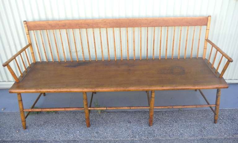 Pine 19th c. New England Windsor Settle/ Bench
