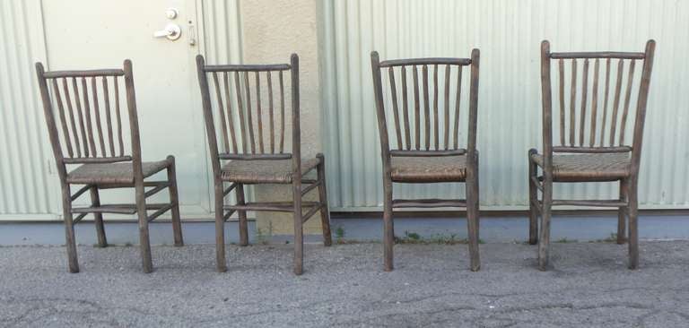 Signed Old Hickory Original Grey Painted Hickory Chairs  In Excellent Condition In Los Angeles, CA