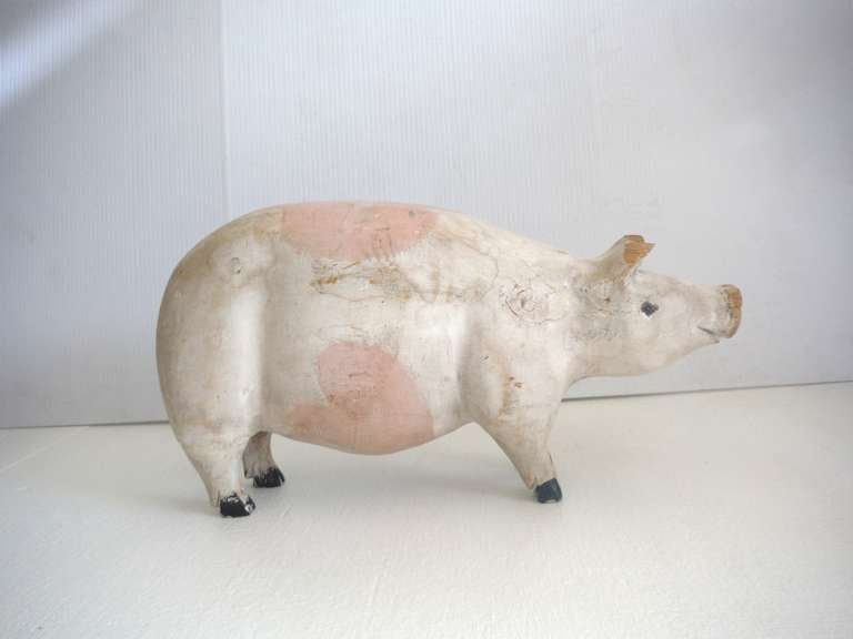 American Large Hand Carved & Painted Folk Art Pig