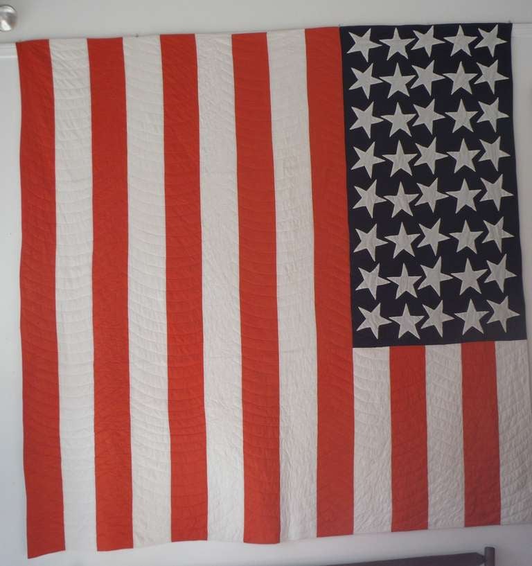 American 48 Star Hand Pieced Flag Quilt