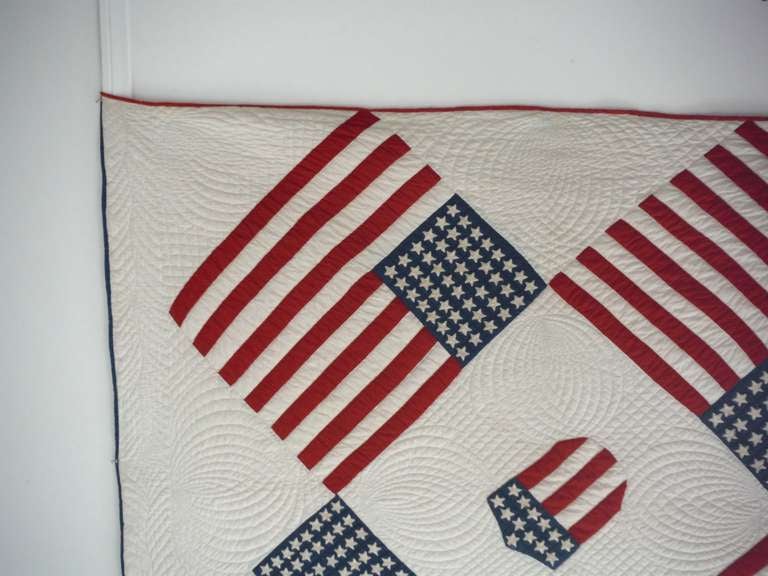 20th Century Rare and Unusual Early 1900s Floating Flags Quilt