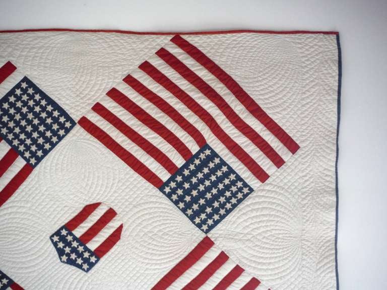 Cotton Rare and Unusual Early 1900s Floating Flags Quilt