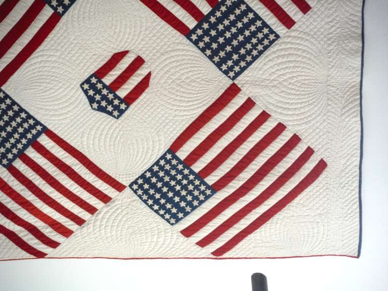 Rare and Unusual Early 1900s Floating Flags Quilt 1