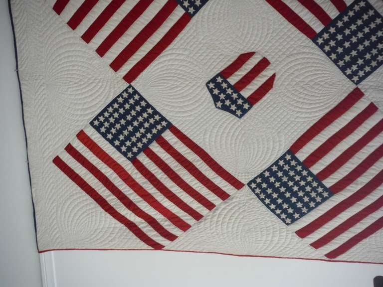 Rare and Unusual Early 1900s Floating Flags Quilt 2