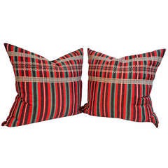 19th Century Red, Green and Black Wool Striped Pillows