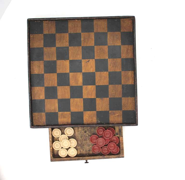 American 19THC  Rare Original Black & Mustard Game Board W/Drawer