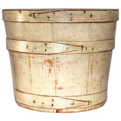 Antique 19THC Original Cream Painted Bucket With Lid From N.E.
