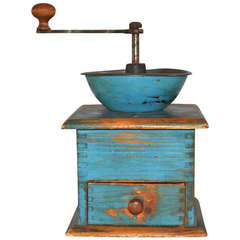 19thC Original Blue Painted Coffee Grinder