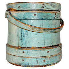 Antique Fantastic Original 19th Century Blue Painted Furkin from New England