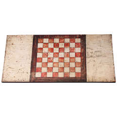 Folky 19thc Original Red & Cream Painted Lap Game Board