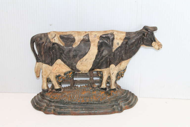 Early 20Th Century Original Painted Iron  Cow Door Stop