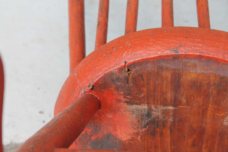 19th Century Original Salmon Painted Windsor Rocking Chair For Sale 2