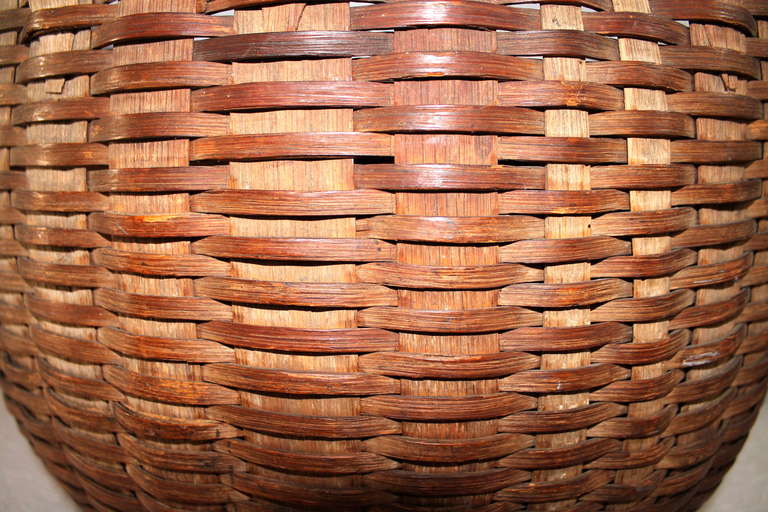 Pine Large 19thc Double Handled Basket From Pennsylvania