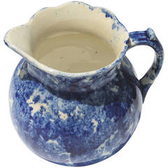 19th Century Sponge Ware Squatty Pottery Pitcher 7