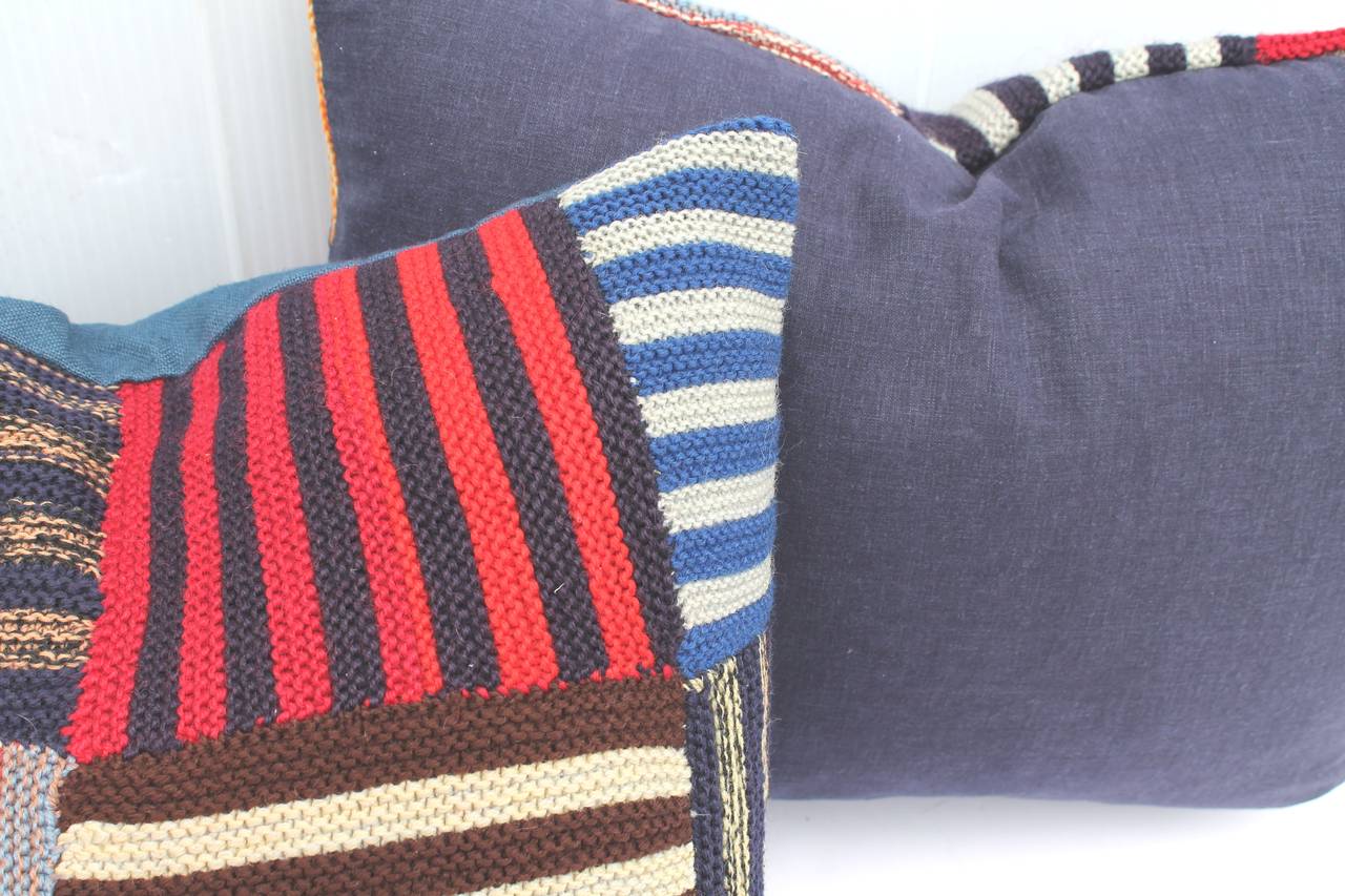 Folk Art Pair of Hand Knit Pillows